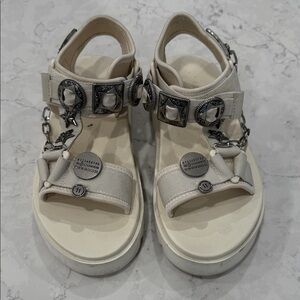 Women's Ivory Platform Chain-Trim Sandals